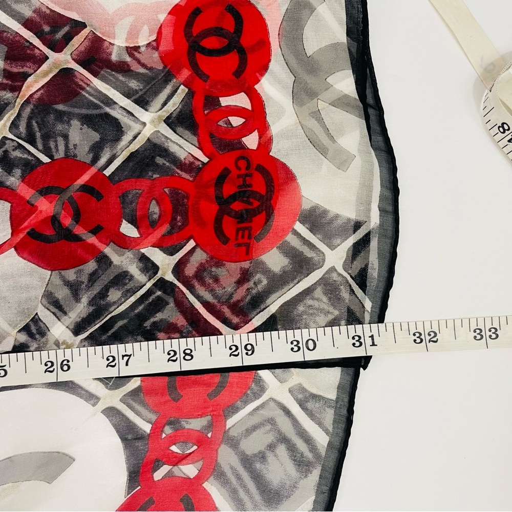 CHANEL Black and Red Logo Scarf - Picture 11 of 16